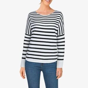 French Connection Strip Boatneck Long-Sleeve  Drop Shoulder Sweater Size Small